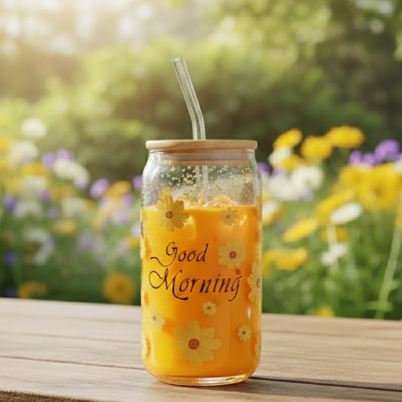 Sundaisy Printed Glass Tumbler With Straw β view 3
