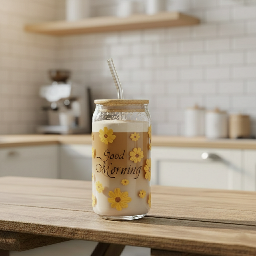 Sundaisy Printed Glass Tumbler With Straw β view 2