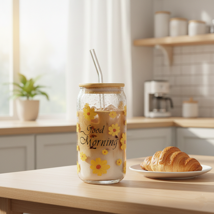 SunDaisy Printed Glass Tumbler with Straw – Al Rafiq