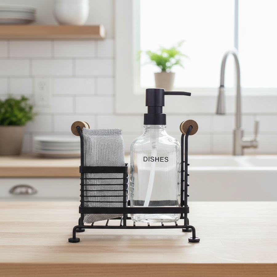 Glass Liquid Dispensers Set with Stand and Sponge by Limon β Al Rafiq
