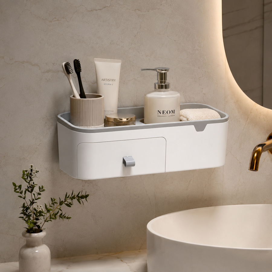 Wall-Mounted Multipurpose Shelf with Pull-out Draw β Al Rafiq