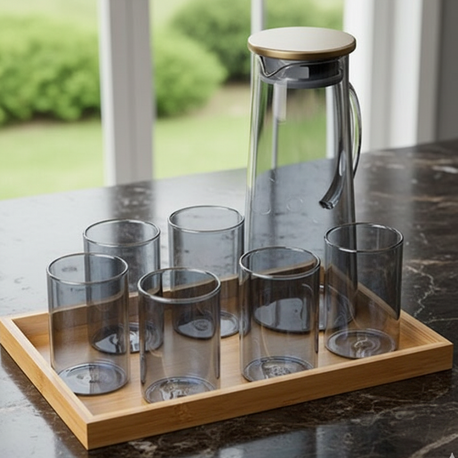 Echou 8 Pieces Pitcher Glass Set With Bamboo Tray โ view 13