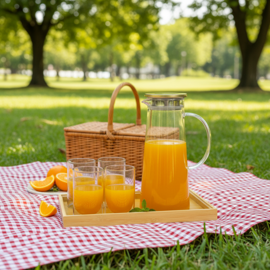 Echou 8 Pieces Pitcher Glass Set With Bamboo Tray โ view 6