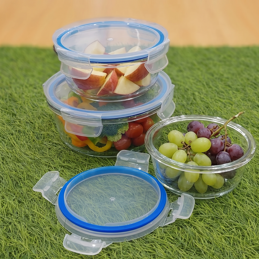 3 Pcs Round Glass Food Storage Containers With Lids β view 3