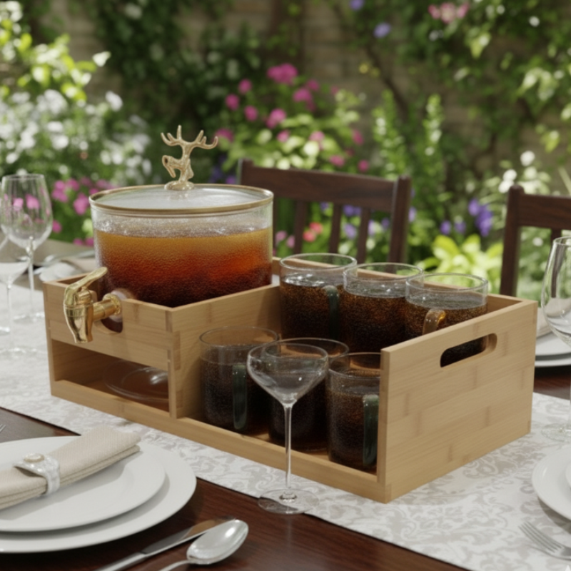 Echou Goldendeer Glass Dispenser Set With Wooden Stand 6 Glasses β view 4