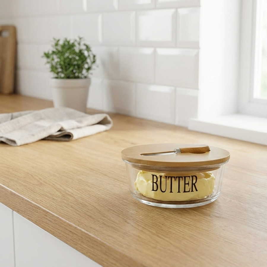 Round Butter Keeper With Bamboo Lid Knife β view 4