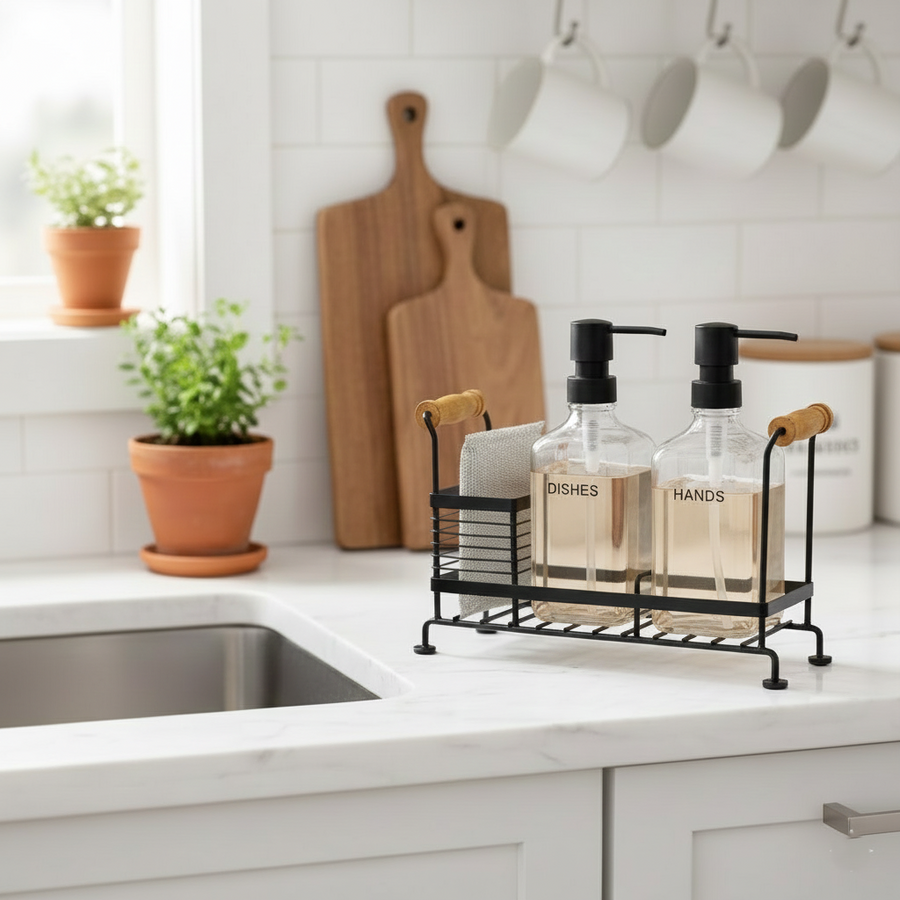 Glass Liquid Dispensers Set With Stand And Sponge By Limon β view 8