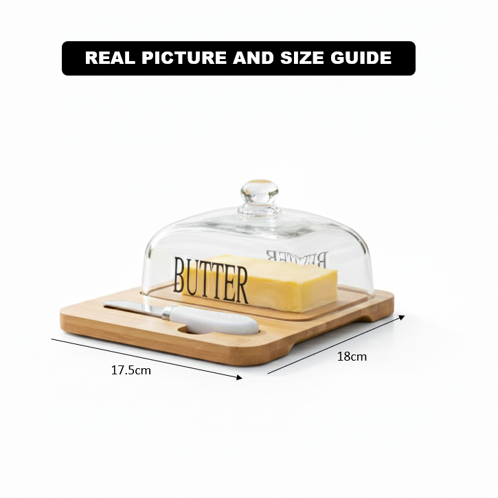 Glass Butter Dish With Bamboo Base Knife β view 7