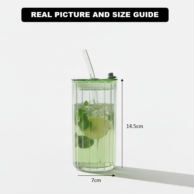 Reeded Glass Tumbler With Glass Straw β view 5