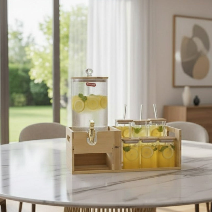 Bamboo Beverage Station Glass Dispenser And Tumblers With Straws 1151 β view 4