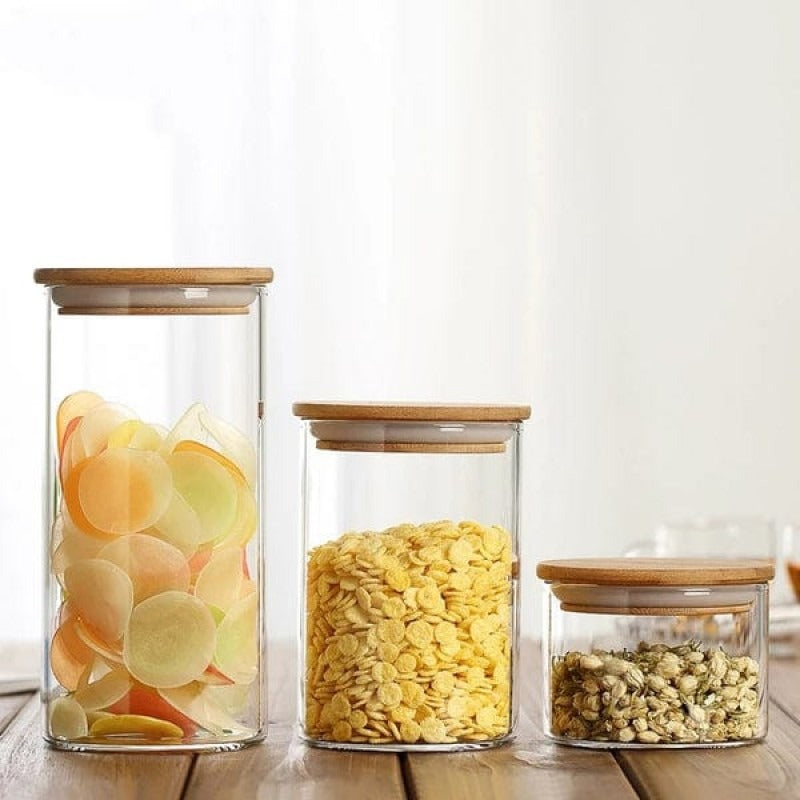 3Pcs Glass Storage Jars With Airtight Bamboo Lids β view 4