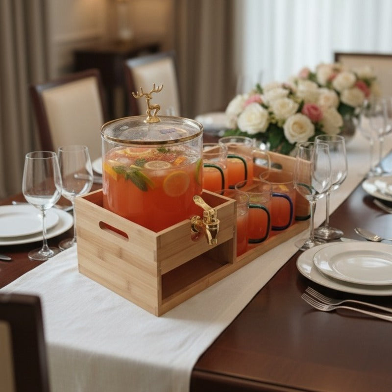 Echou Goldendeer Glass Dispenser Set With Wooden Stand 6 Glasses β view 3