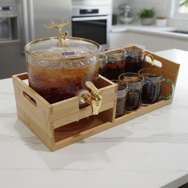 Echou Goldendeer Glass Dispenser Set With Wooden Stand 6 Glasses β view 6