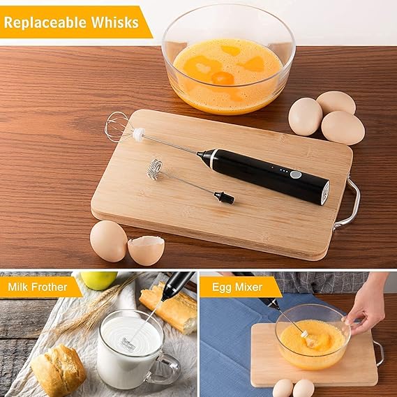 USB Rechargeable 3 in 1 Coffee Frother & Egg Beater Perfect for Lattes, Shakes, & More