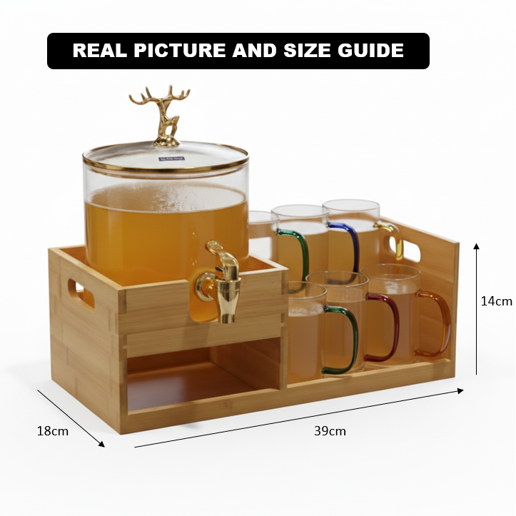 Echou Goldendeer Glass Dispenser Set With Wooden Stand 6 Glasses – view 13