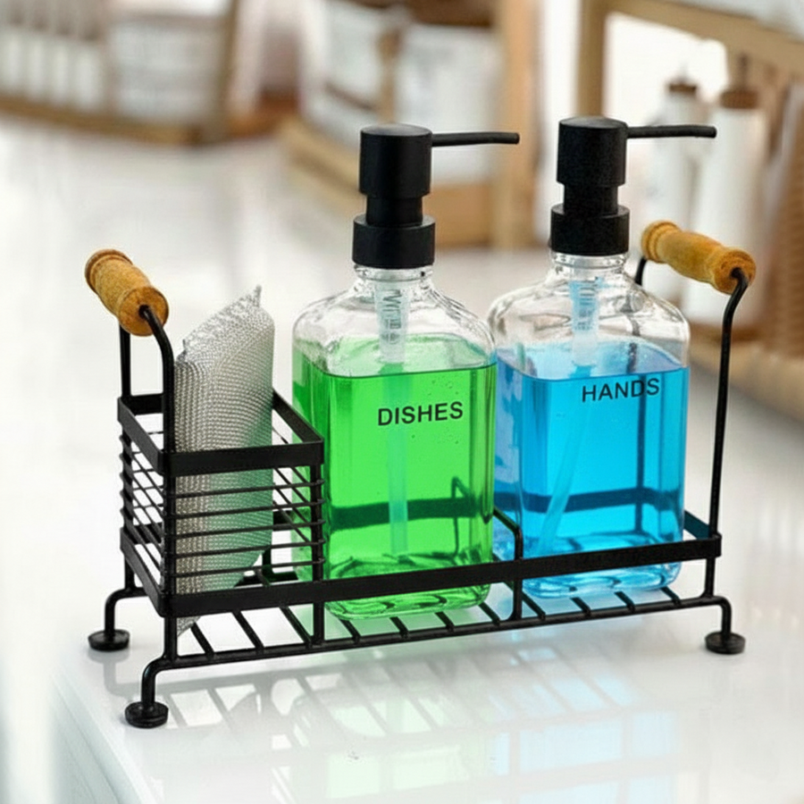 Glass Liquid Dispensers Set With Stand And Sponge By Limon – view 7