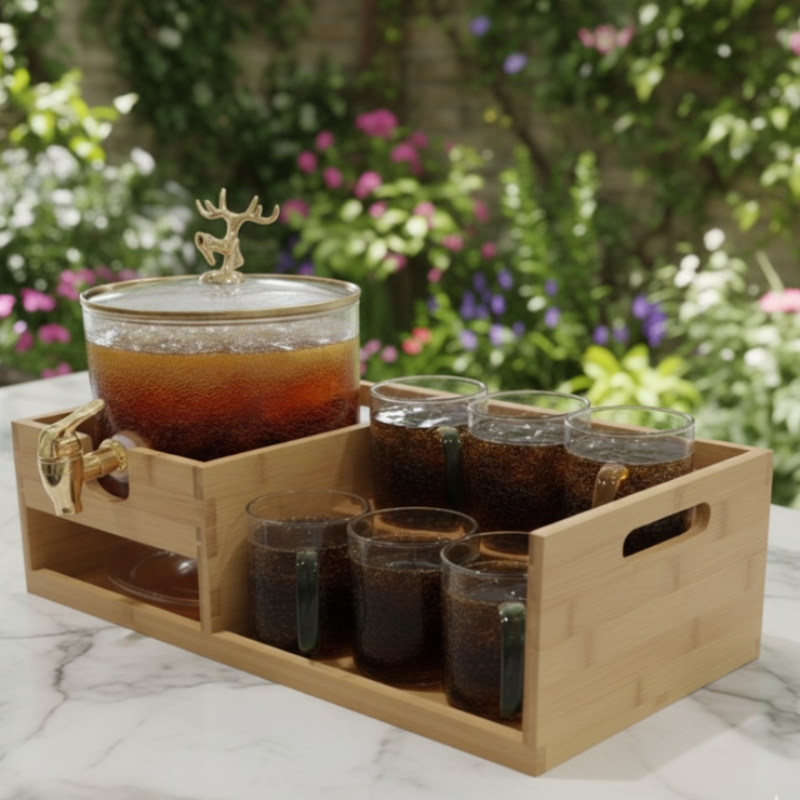 Echou Goldendeer Glass Dispenser Set With Wooden Stand 6 Glasses – view 10