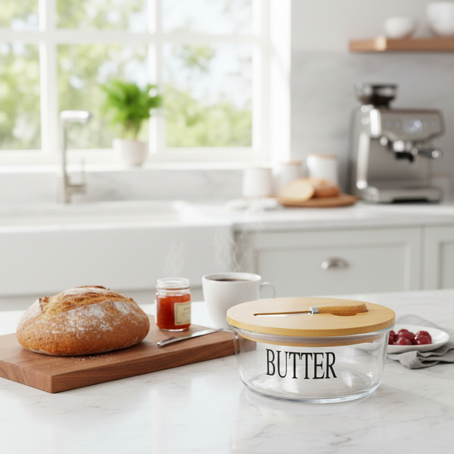 Round Butter Keeper with Bamboo Lid & Knife – Al Rafiq