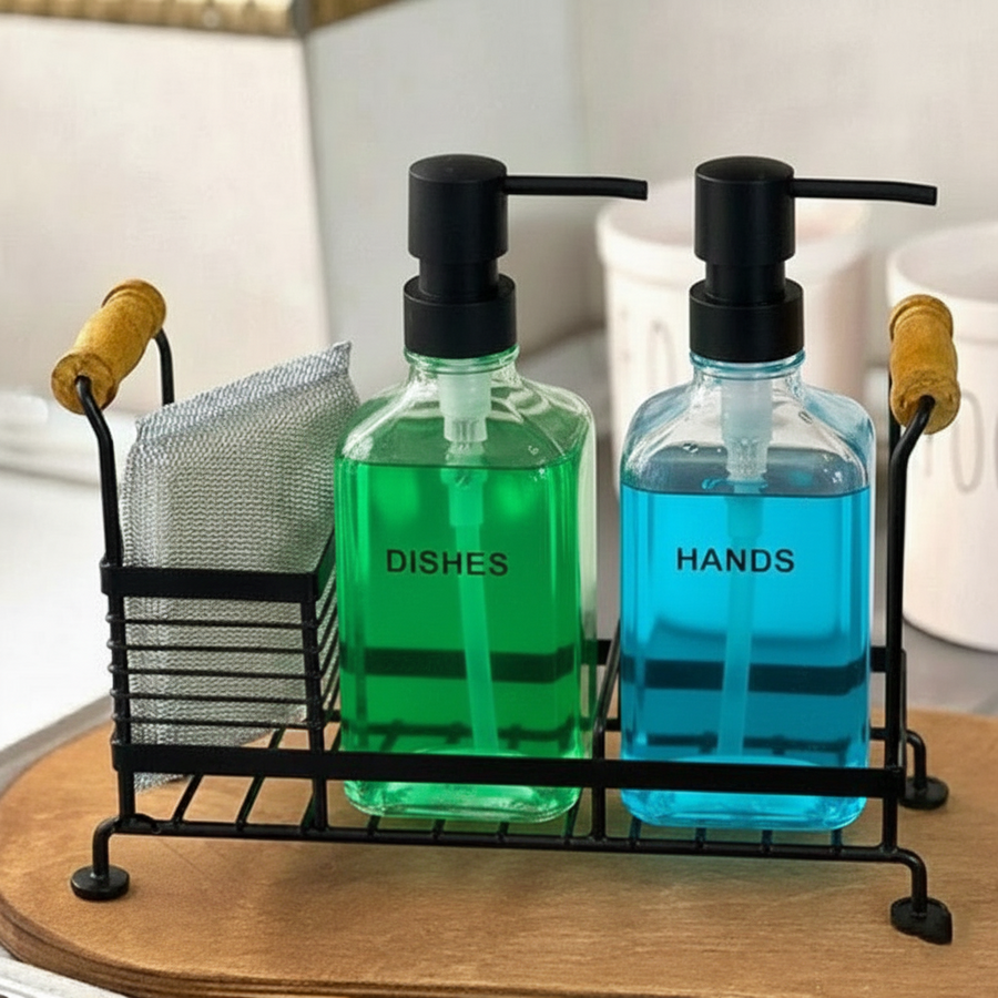 Glass Liquid Dispensers Set With Stand And Sponge By Limon – view 9