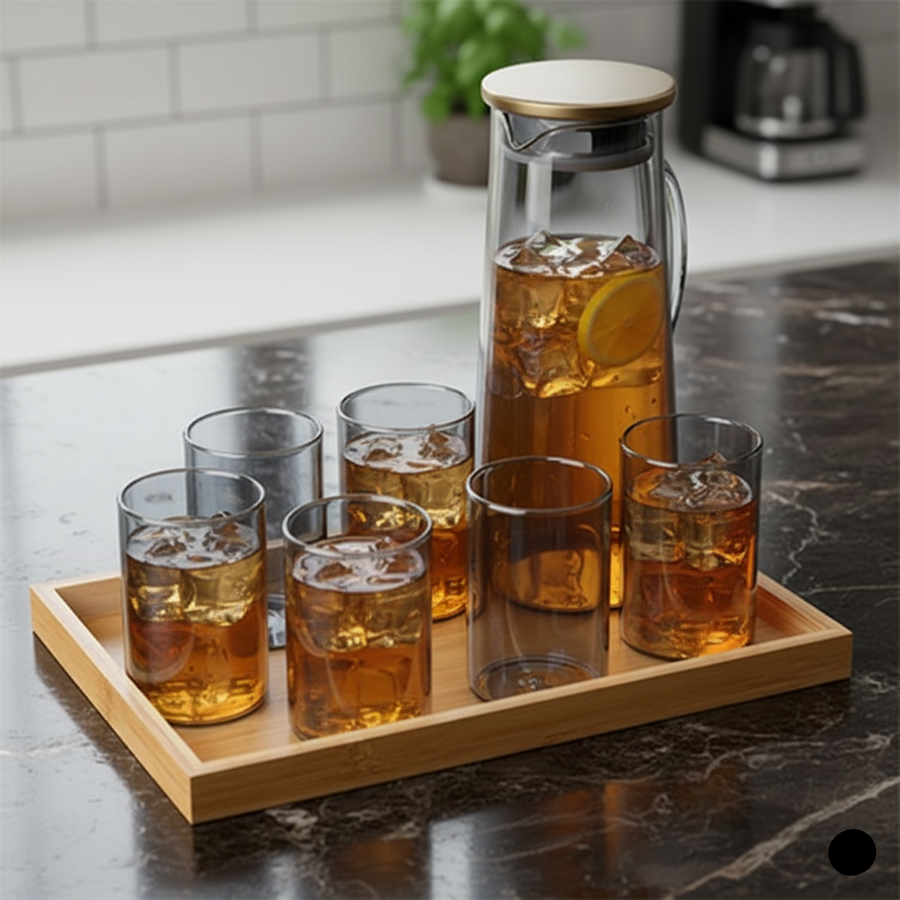 Echou 8-Pieces Pitcher & Glass Set with Bamboo Tray – Al Rafiq