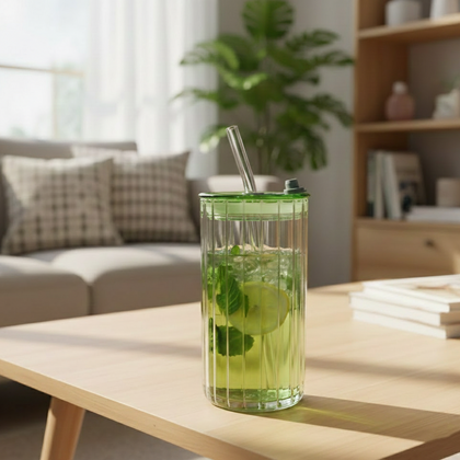 Reeded Glass Tumbler with Glass Straw – Al Rafiq