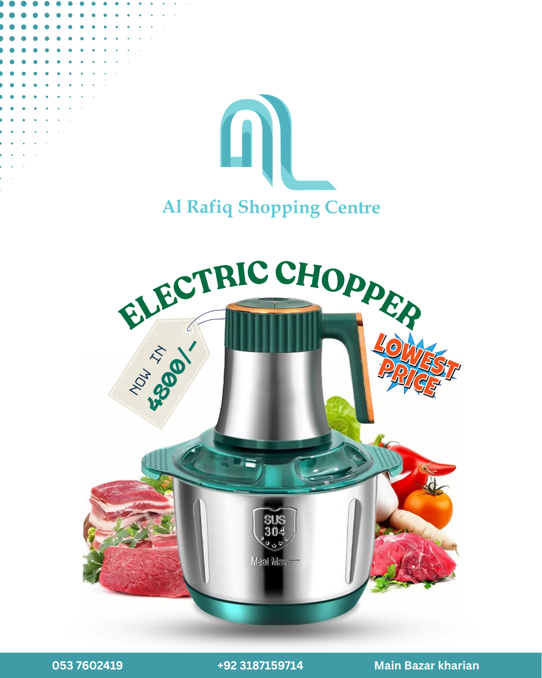 Electric Meat Grinder & Food Chopper – 800W | SUS304 Stainless Steel | 3L Capacity