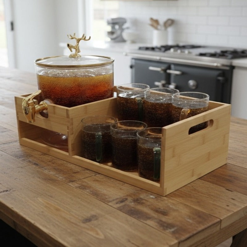 Echou Goldendeer Glass Dispenser Set With Wooden Stand 6 Glasses – view 5