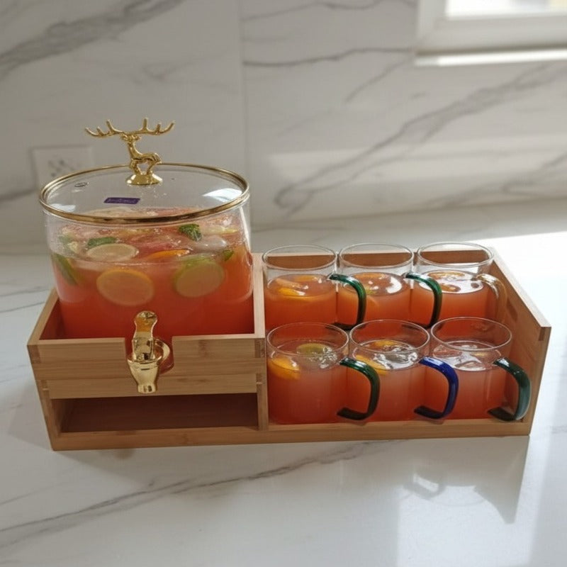 Echou Goldendeer Glass Dispenser Set With Wooden Stand 6 Glasses – view 2