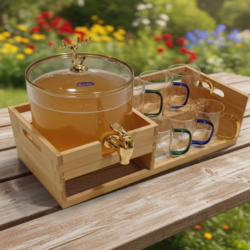 Echou Goldendeer Glass Dispenser Set With Wooden Stand 6 Glasses – view 7