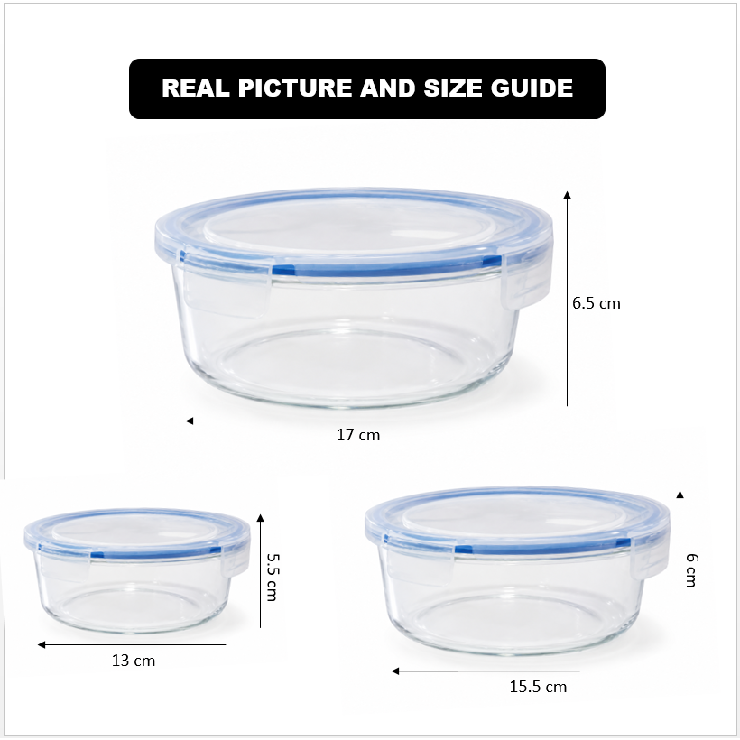 3 Pcs Round Glass Food Storage Containers With Lids – view 5