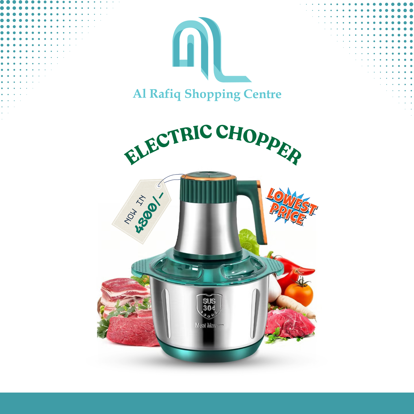 Electric Meat Grinder & Food Chopper – 800W | SUS304 Stainless Steel | 3L Capacity